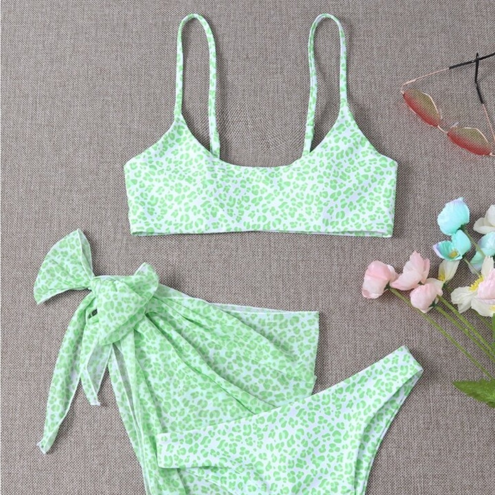 shein green leopard print set